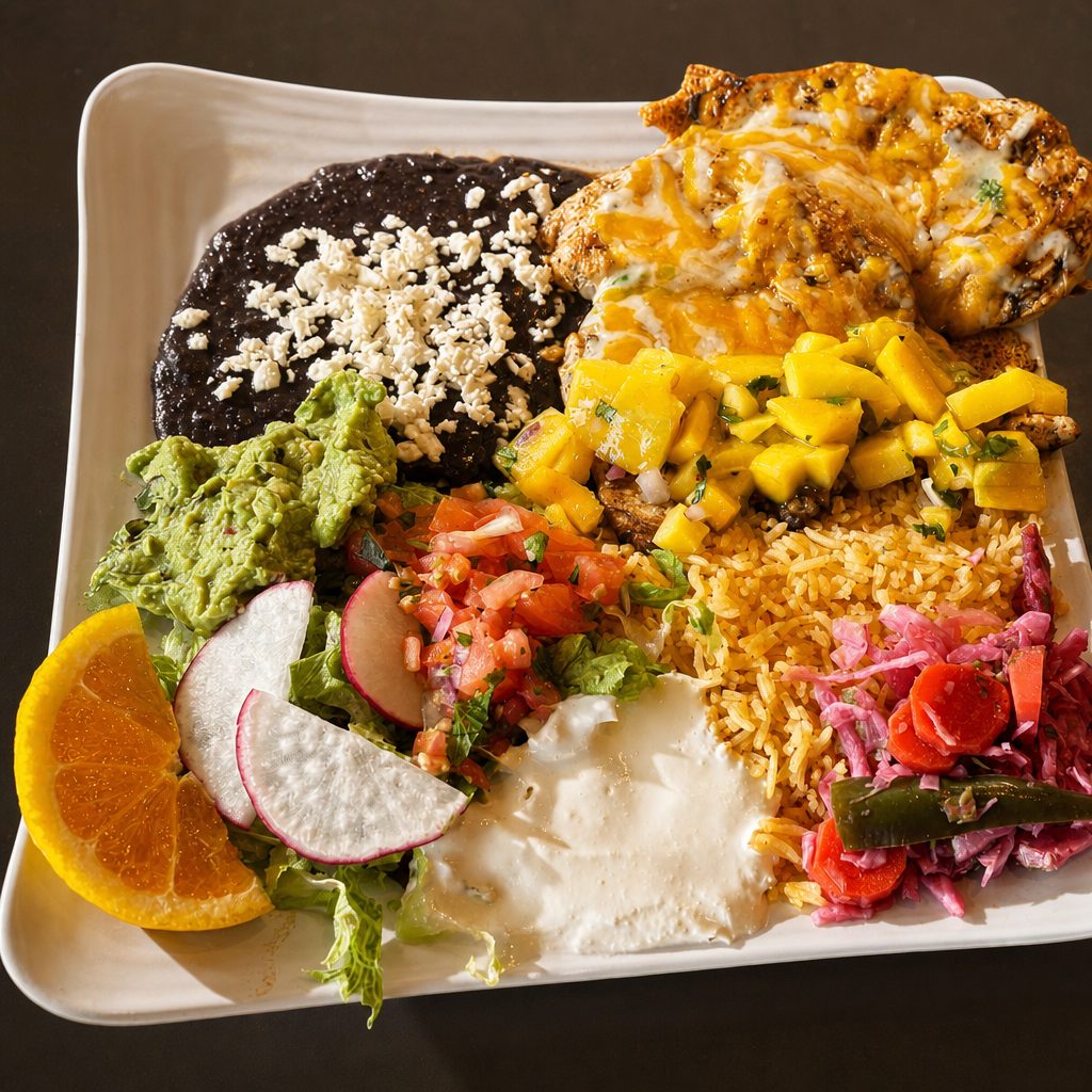 Pollo Asado Queso Mango Salsa.
