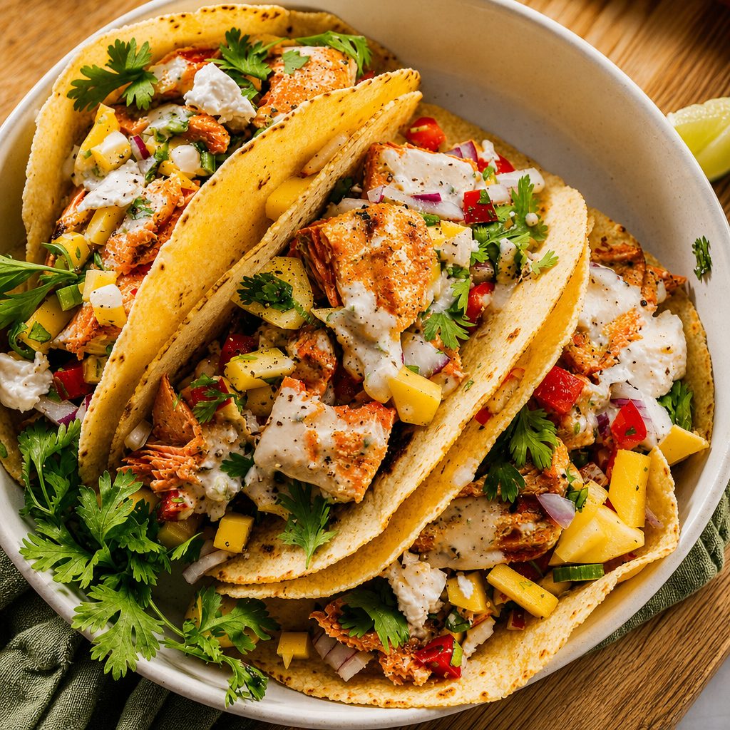 3.Grilled Shrimp Mango Salsa Guacamole Tacos.